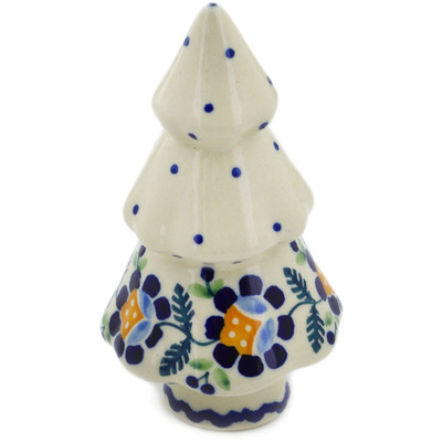 Polish Pottery Christmas Tree Figurine 5&quot; Orange And Blue Flower