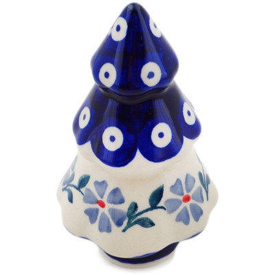 Polish Pottery Christmas Tree Figurine 5&quot; Peacock Forget-me-not