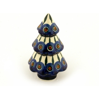 Polish Pottery Christmas Tree Figurine 5&quot; Peacock