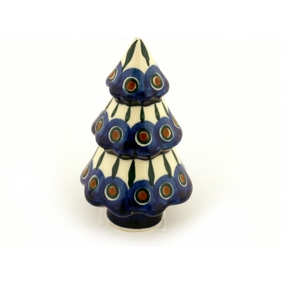 Polish Pottery Christmas Tree Figurine 5&quot; Peacock Leaves