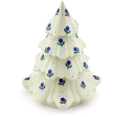 Polish Pottery Christmas Tree Figurine 7&quot; Blue Buds