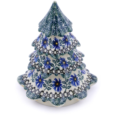 Polish Pottery Christmas Tree Figurine 7&quot; Blue Chicory