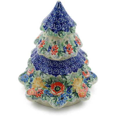 Polish Pottery Christmas Tree Figurine 7&quot; Hint Of Poppies UNIKAT