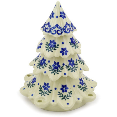 Polish Pottery Christmas Tree Figurine 8&quot; Blue Holly