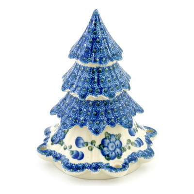 Polish Pottery Christmas Tree Figurine 8&quot; Blue Poppies
