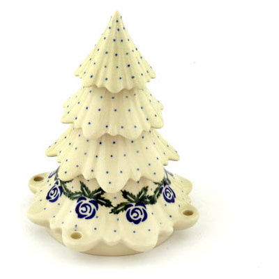 Polish Pottery Christmas Tree Figurine 8&quot; Blue Rose