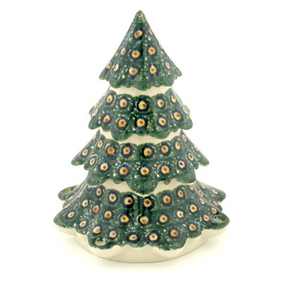 Polish Pottery Christmas Tree Figurine 8&quot; Emerald Peacock