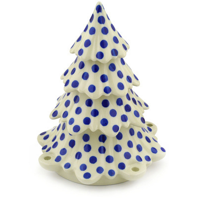 Polish Pottery Christmas Tree Figurine 8&quot; Polka Dot Delight