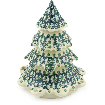 Polish Pottery Christmas Tree Figurine 8&quot; Ribbon Daisies