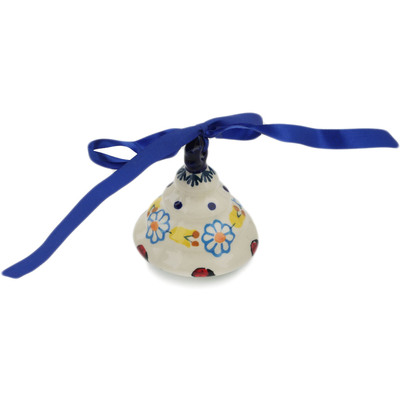 Polish Pottery Christmas Tree Ornament 3&quot; Flowers And Ladybugs