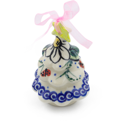 Polish Pottery Christmas Tree Ornament 3&quot; Ladybug Garden UNIKAT