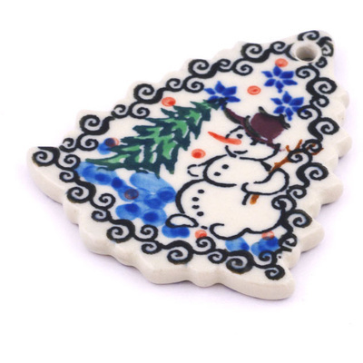 Polish Pottery Christmas Tree Pendant 3&quot; Frosty The Snowman UNIKAT