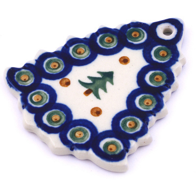 Polish Pottery Christmas Tree Pendant 3&quot; Peacock Evergreen