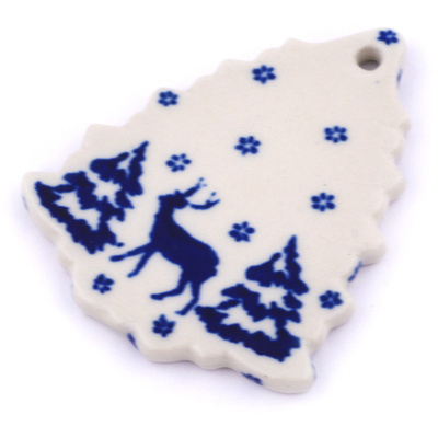 Polish Pottery Christmas Tree Pendant 3&quot; Snowy Morning