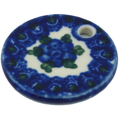 Polish Pottery Circle Pendant 1&quot; Blue Poppies