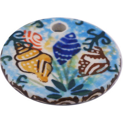 Polish Pottery Circle Pendant 1&quot; Ocean Whisper UNIKAT