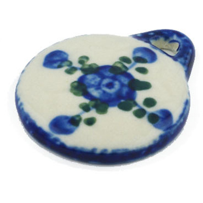 Polish Pottery Circle Pendant 2&quot; Blue Poppies