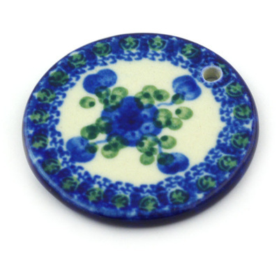 Polish Pottery Circle Pendant 2&quot; Blue Poppies