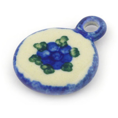 Polish Pottery Circle Pendant 2&quot; Blue Poppies