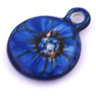 Polish Pottery Circle Pendant 2&quot; Cobalt Poppies UNIKAT