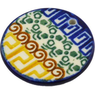 Polish Pottery Circle Pendant 2&quot; Grecian Sea