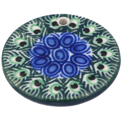 Polish Pottery Circle Pendant 2&quot; Peacock Tail UNIKAT