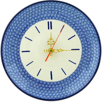 Polish Pottery Clock 10&quot; Baltic Blue