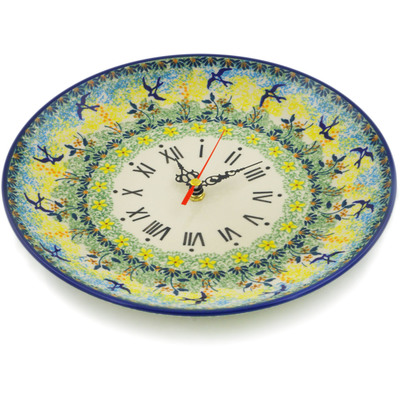 Polish Pottery Clock 10&quot; Birds In The Sunset UNIKAT