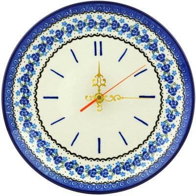 Polish Pottery Clock 10&quot; Blue Bud Sea