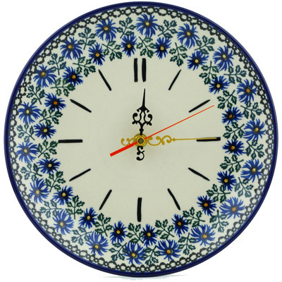 Polish Pottery Clock 10&quot; Blue Chicory