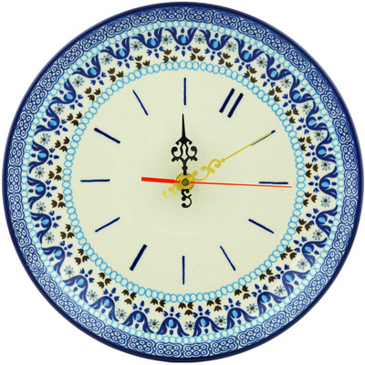 Polish Pottery Clock 10&quot; Blue Ice