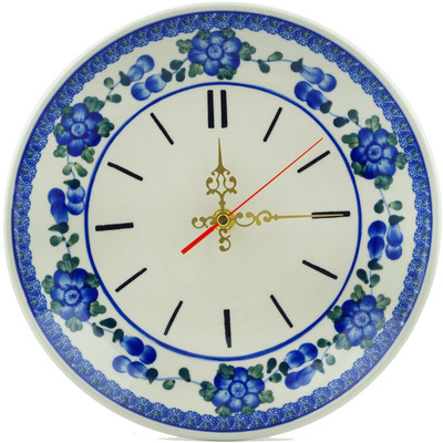Polish Pottery Clock 10&quot; Blue Poppies