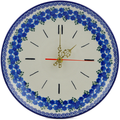 Polish Pottery Clock 10&quot; Blue Poppy Wreath