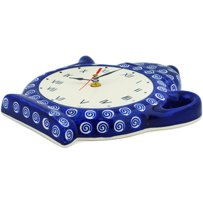 Polish Pottery Clock 10&quot; Blue Swirls