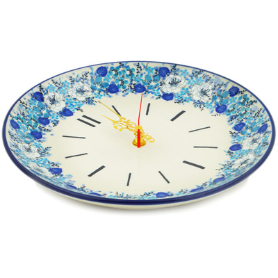 Polish Pottery Clock 10&quot; Blue Symphony UNIKAT