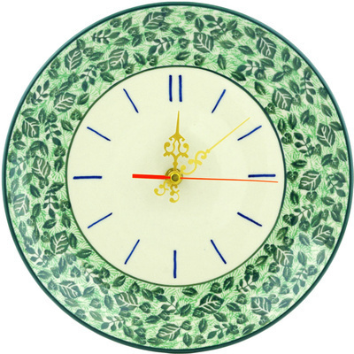 Polish Pottery Clock 10&quot; Falling Leaves