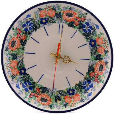 Polish Pottery Clock 10&quot; Garden Flight UNIKAT