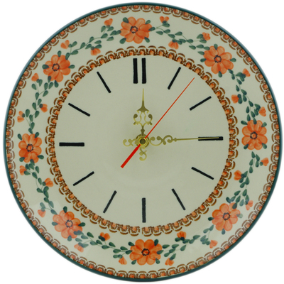 Polish Pottery Clock 10&quot; Lancaster Rose