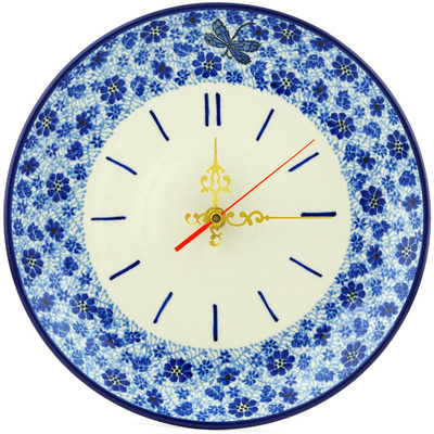 Polish Pottery Clock 10&quot; Misty Dragonfly