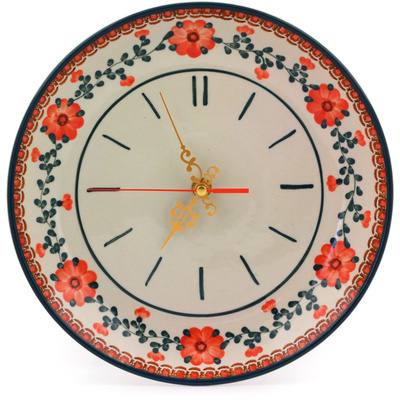 Polish Pottery Clock 10&quot; Orange Poppies