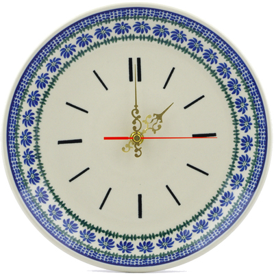 Polish Pottery Clock 10&quot; Polka Dot Daisy