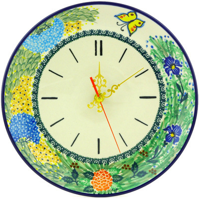 Polish Pottery Clock 10&quot; Spring Garden UNIKAT