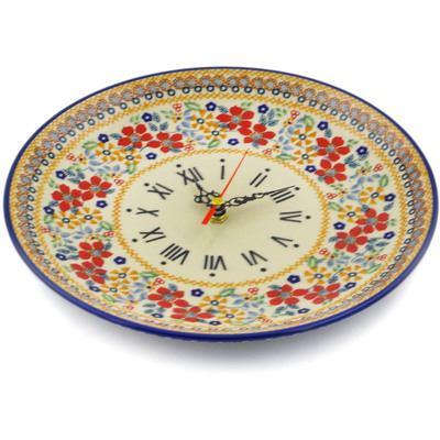Polish Pottery Clock 10&quot; Summer Bouquet UNIKAT
