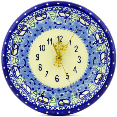 Polish Pottery Clock 10&quot; Village Stars UNIKAT