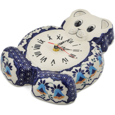 Polish Pottery Clock 11&quot; Campanula Flower UNIKAT