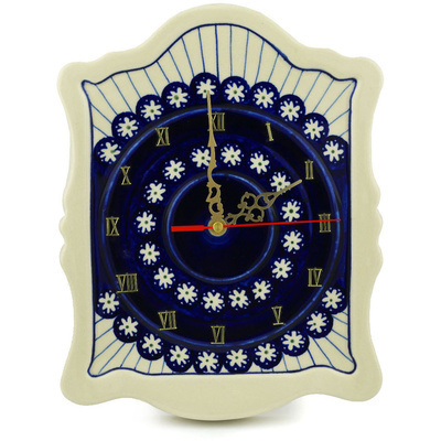 Polish Pottery Clock 12&quot; Aster Peacock Blossom