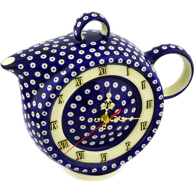 Polish Pottery Clock 12&quot; Blue Eyes