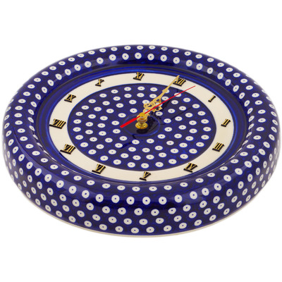 Polish Pottery Clock 12&quot; Blue Eyes
