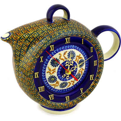 Polish Pottery Clock 12&quot; Brown Floral Mosaic UNIKAT