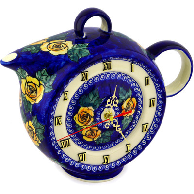 Polish Pottery Clock 12&quot; Cabbage Roses